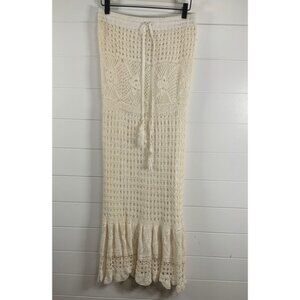 NWT Lucky & Coco Womens Crochet Maxi Skirt S Ivory Drawstring Boho Grandmacore